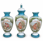 Antique Meissen Porcelain Three Piece Garniture Set with Romantic Courting Scenes