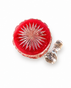 Antique ruby red cut crystal perfume bottle stopper, top view