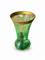 Antique French Uranium Green Glass Vase with Etched Floral Decoration & Gold Rim, c.1900