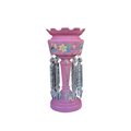 Vintage Pink Opaline Glass Lustre with Hand Painted Florals & Crystal Drops