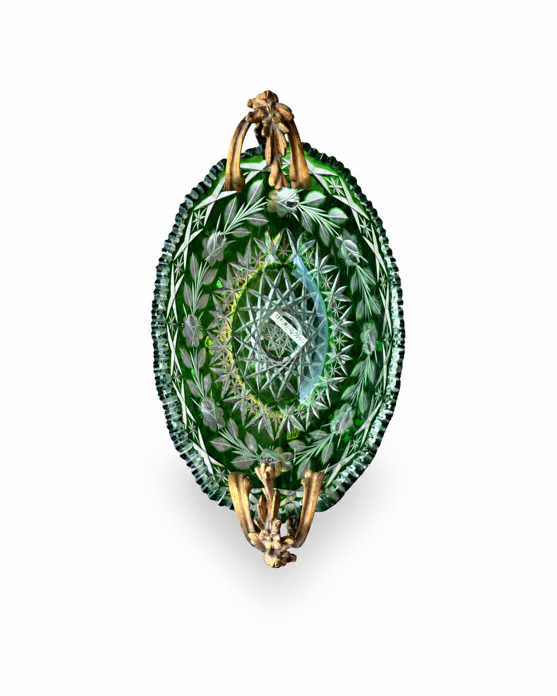 Emerald Green Cut Crystal Centerpiece With Gilt Bronze