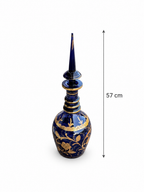 Antique Bohemian Cobalt Blue & Gilt Glass Decanter with Tall Spike Stopper