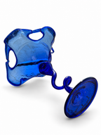 Murano Cobalt Blue Art Glass Compote with Ruffled Rim & Twisted Stem