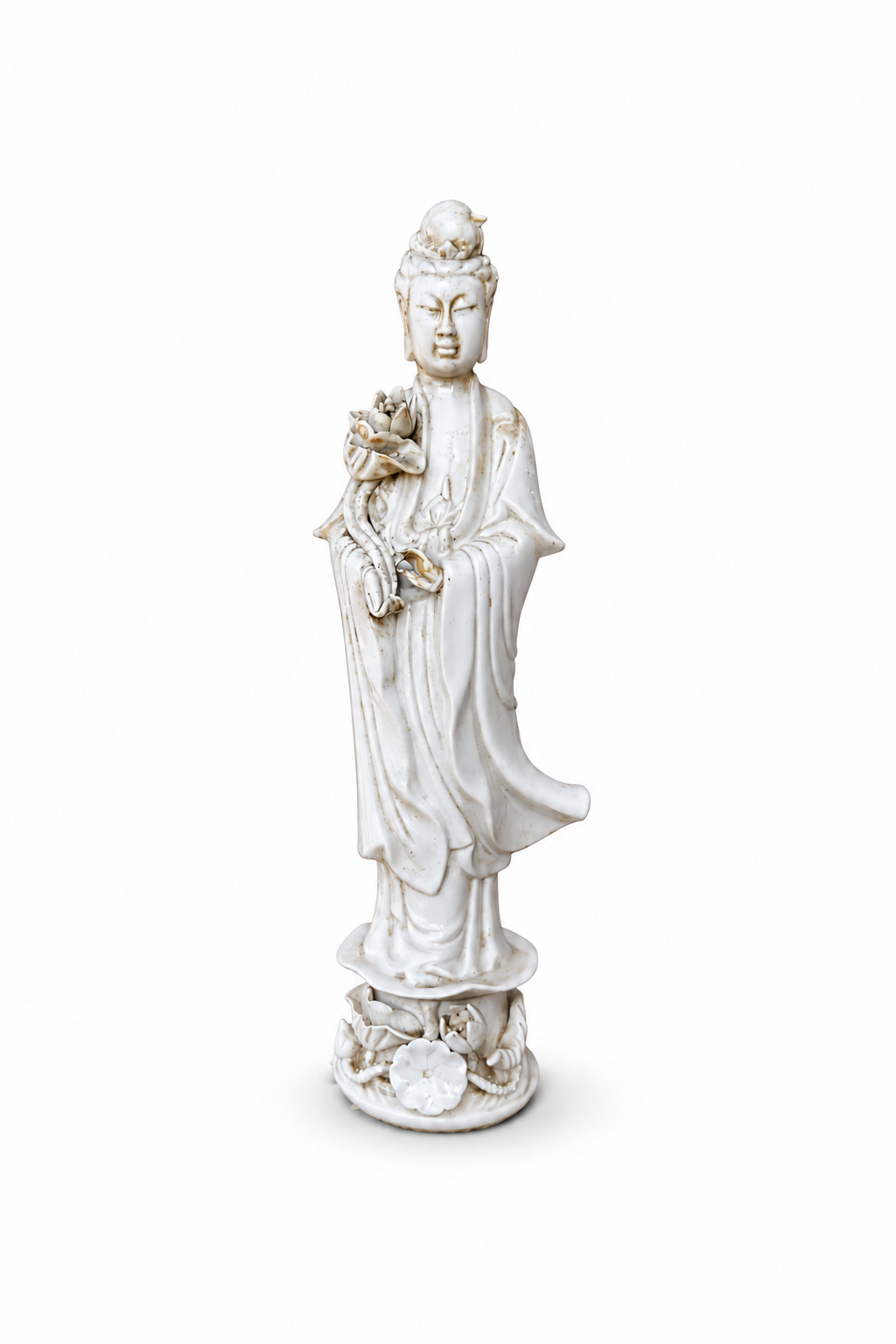 Chinese Blanc de Chine Guanyin Figure with Lotus
