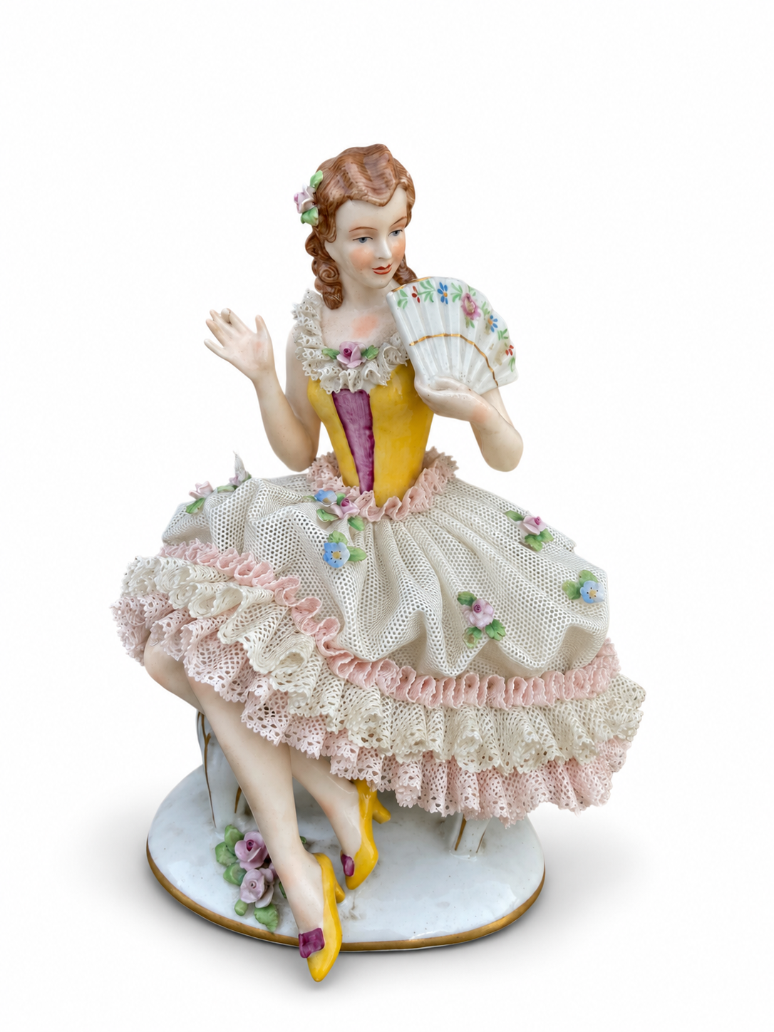 Meissen Porcelain Lace Dancing Lady Figurine with Fan