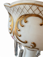 Antique Bohemian White Opaline Glass Lustre with Gilt Decoration & Crystal Prisms