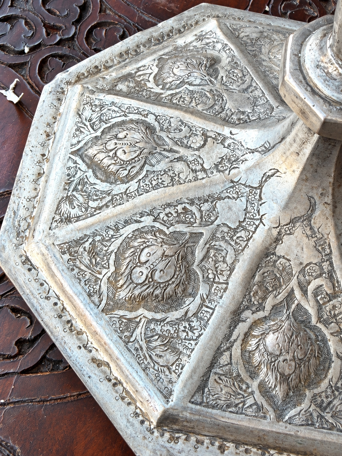 Large Persian Isfahan Hand Engraved Silver Candelabrum. 84 Standard