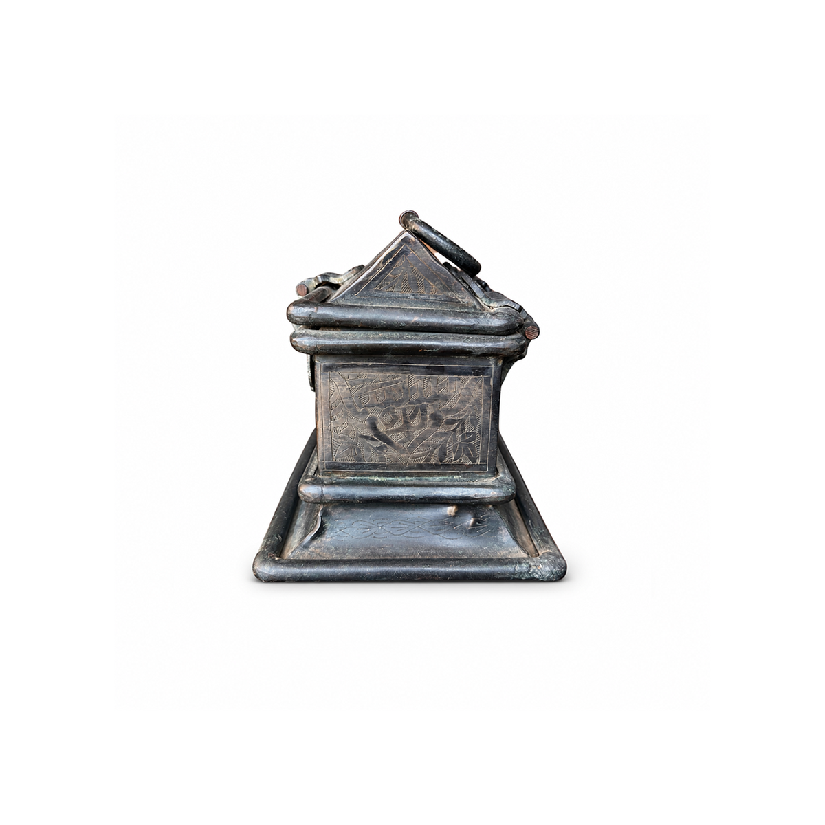 Antique Islamic Engraved Metal Casket with Arabic Calligraphy. Mamluk Revival Style