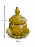 Antique Bohemian Uranium Glass Covered Bonbon Jar with Underplate