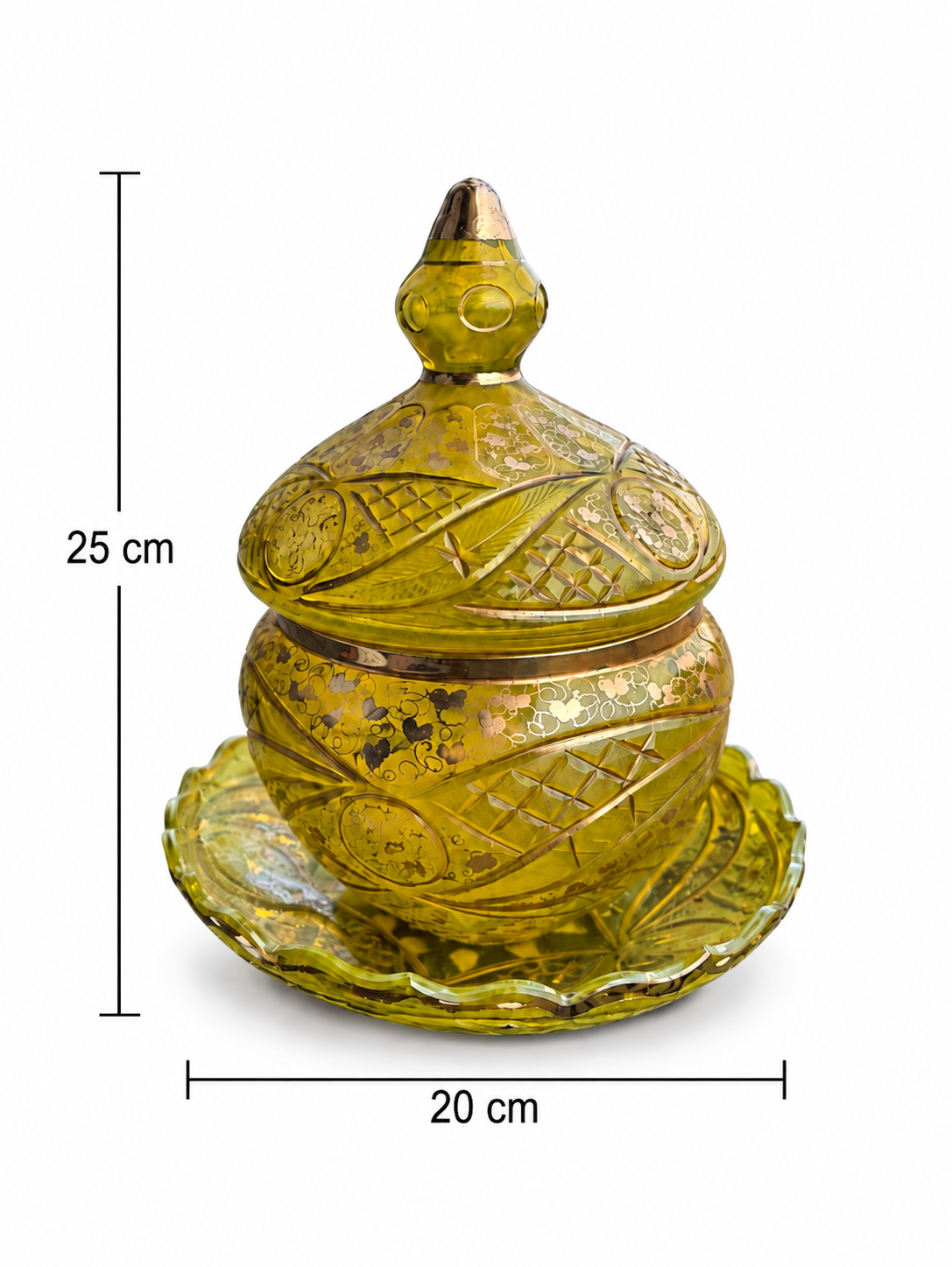 Antique Bohemian Uranium Glass Covered Bonbon Jar with Underplate