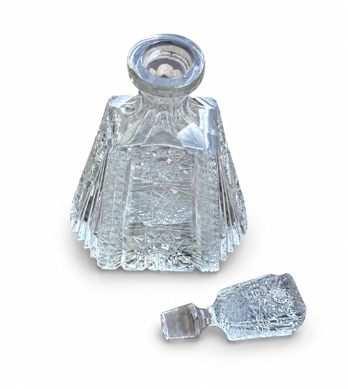 Vintage Hand Cut Crystal Decanter with Matching Stopper, 33 cm