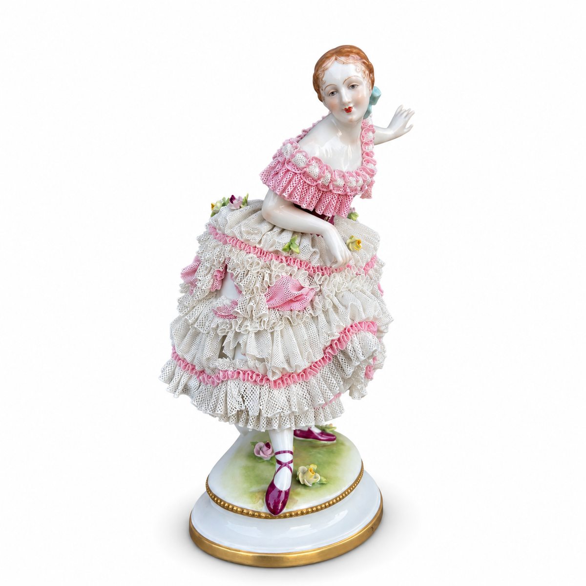 Volkstedt Porcelain Lace Dancing Ballerina Figurine, Large