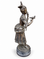 19th Century Bronze Lady Falconer with Bird Sculpture, Rococo Style