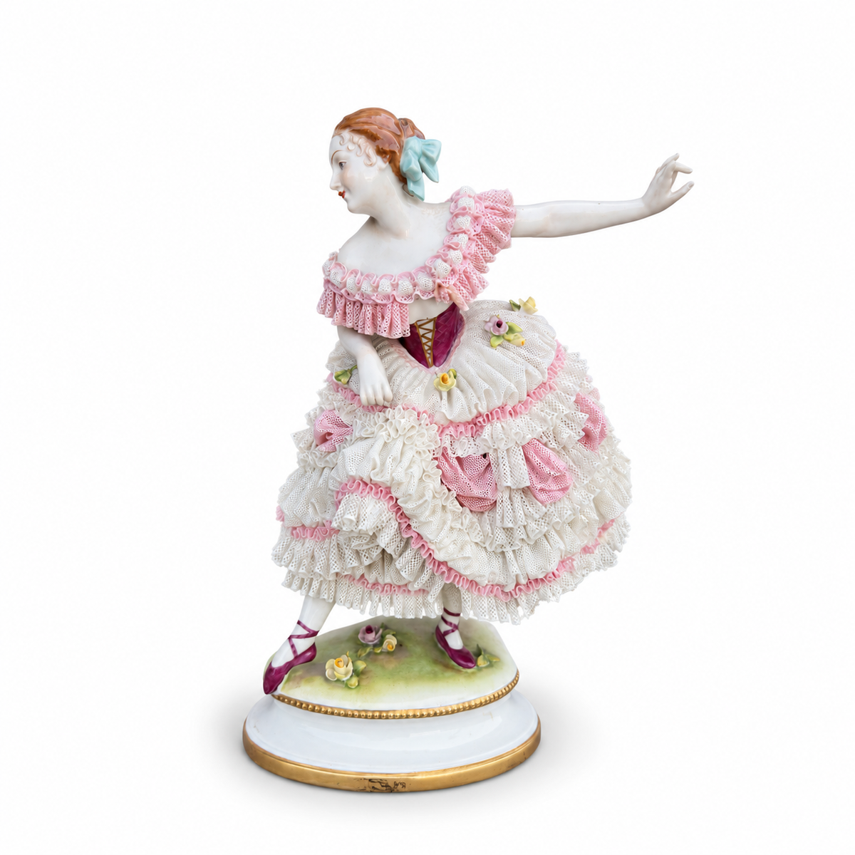 Volkstedt Porcelain Lace Dancing Ballerina Figurine, Large