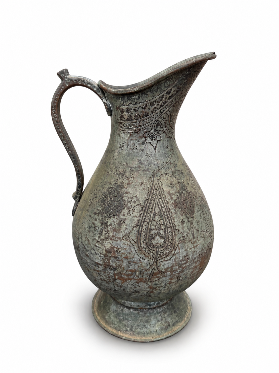Antique Ottoman Levantine Hand Engraved Copper Ewer, 19th Century