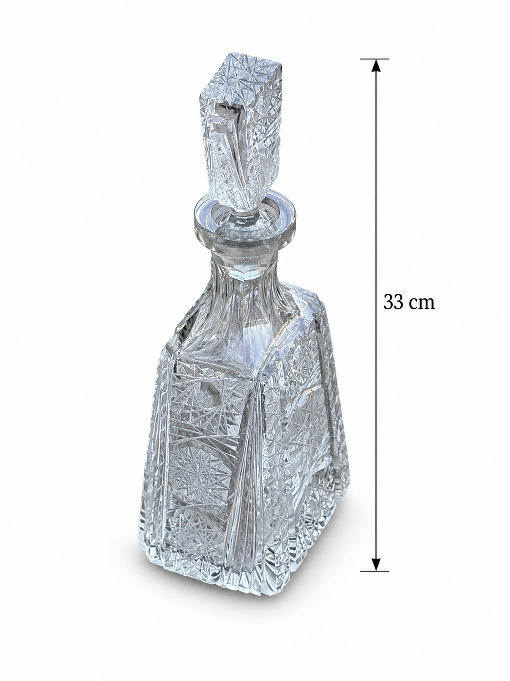 Vintage Hand Cut Crystal Decanter with Matching Stopper, 33 cm