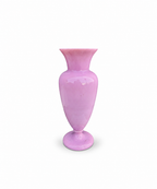 Antique Pink Opaline Glass Vase with Hand Painted Floral Decoration