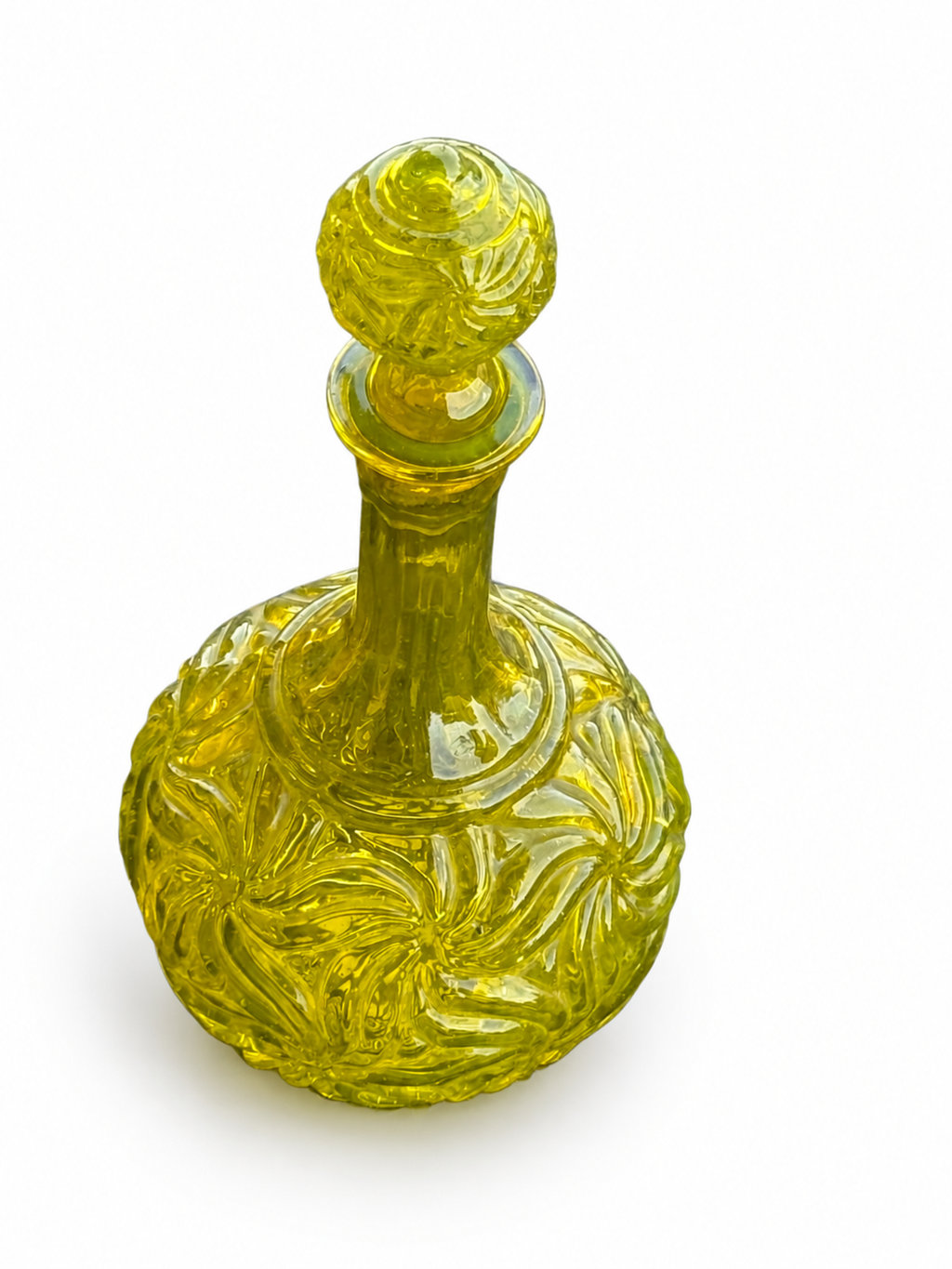 Vintage Bohemian Uranium Vaseline Glass Decanter with Matching Stopper