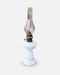 Antique French white opaline glass oil lamp 60 cm, side view