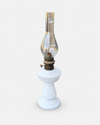 Antique French white opaline glass oil lamp 60 cm, side view