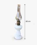 Antique French white opaline glass oil lamp 60 cm height with dimension marking