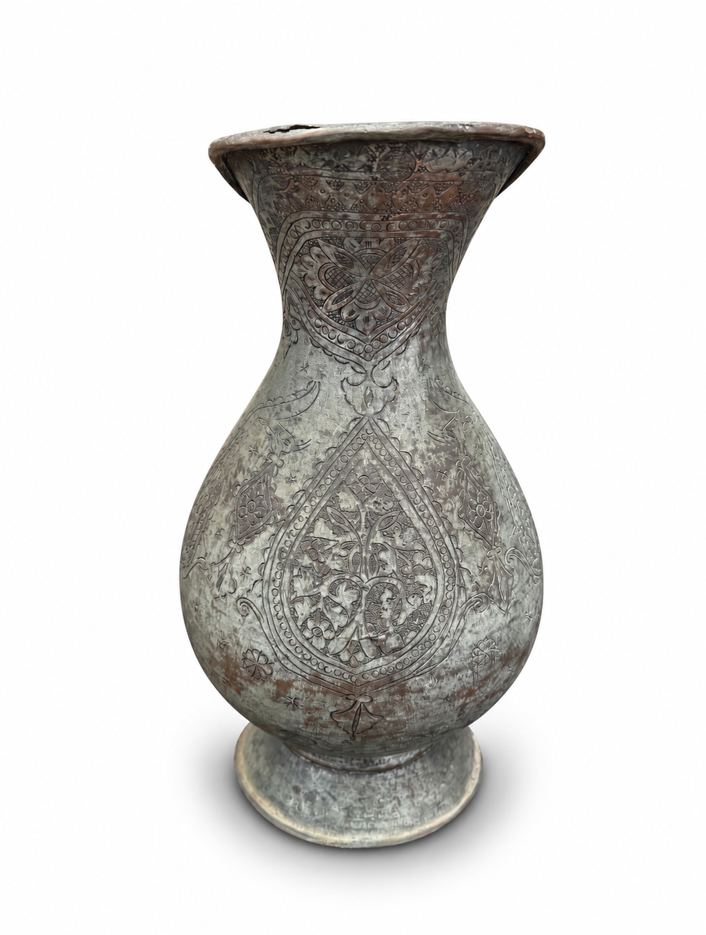 Antique Ottoman Levantine Hand Engraved Copper Ewer, 19th Century