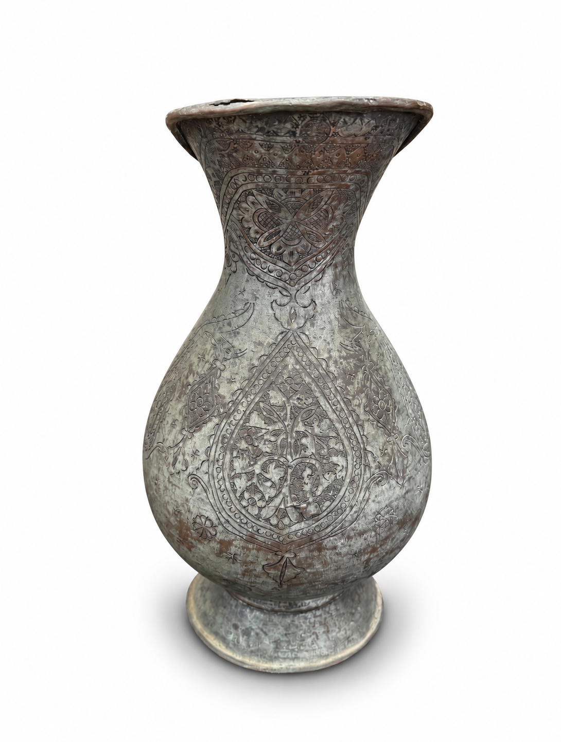 Antique Ottoman Levantine Hand Engraved Copper Ewer, 19th Century