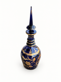 Antique Bohemian Cobalt Blue & Gilt Glass Decanter with Tall Spike Stopper
