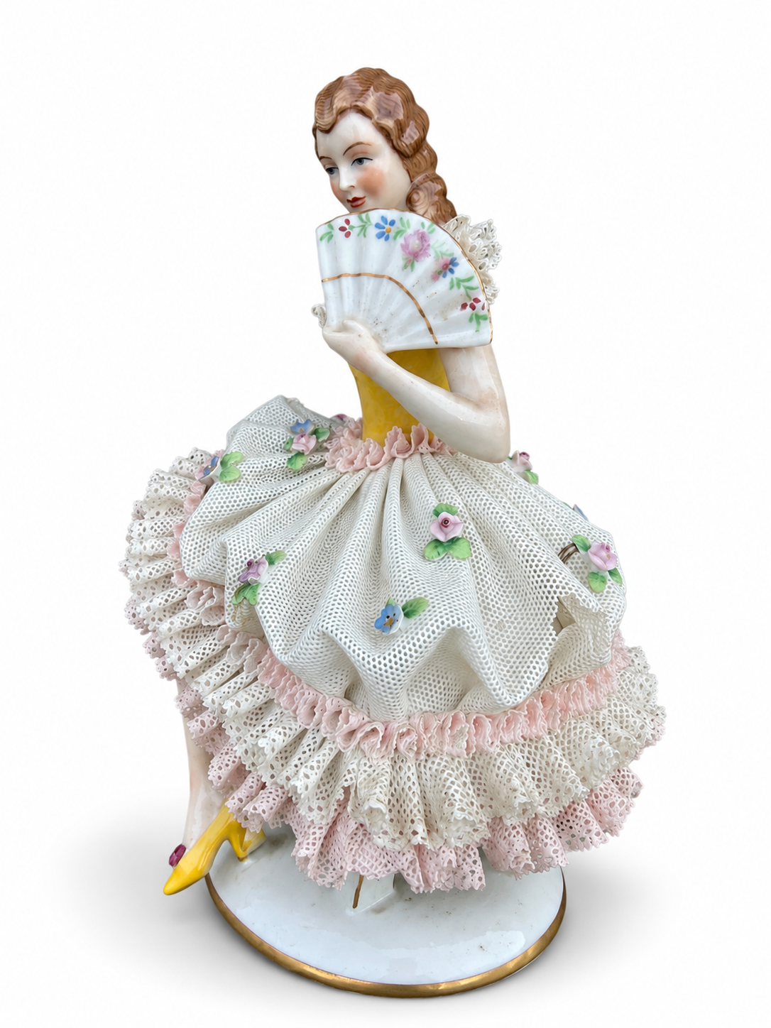 Meissen Porcelain Lace Dancing Lady Figurine with Fan