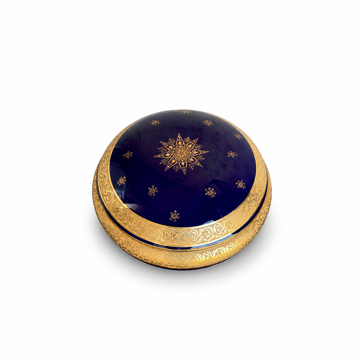 Limoges Porcelain Box Cobalt Blue & Gold Star Motif