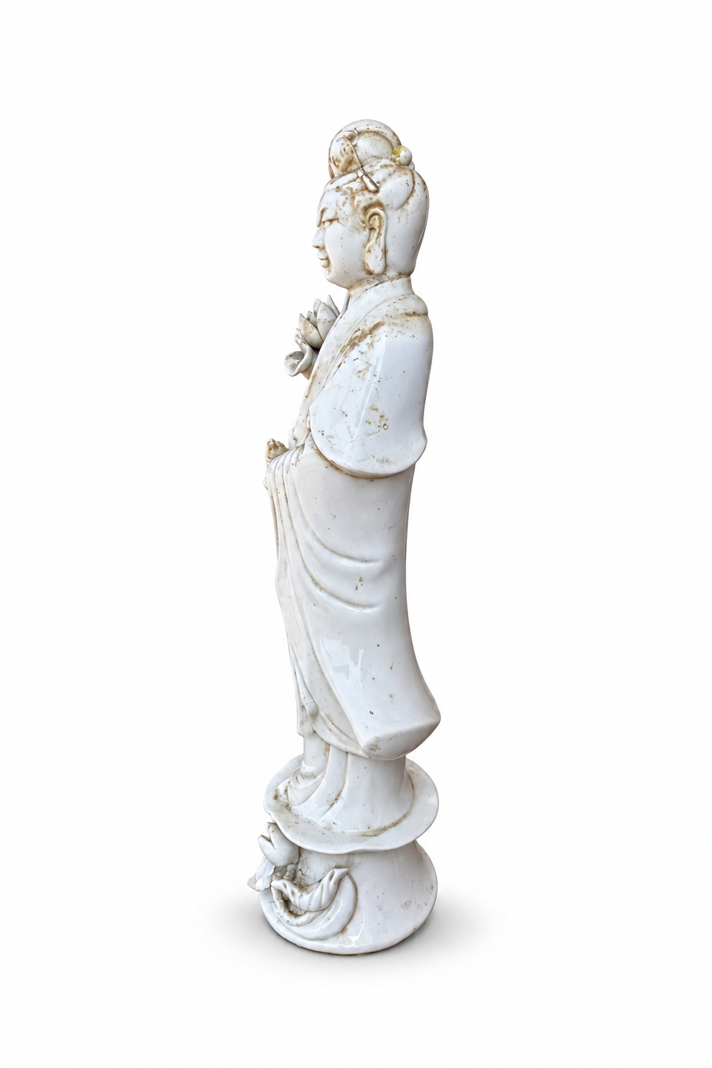 Chinese Blanc de Chine Guanyin Figure with Lotus