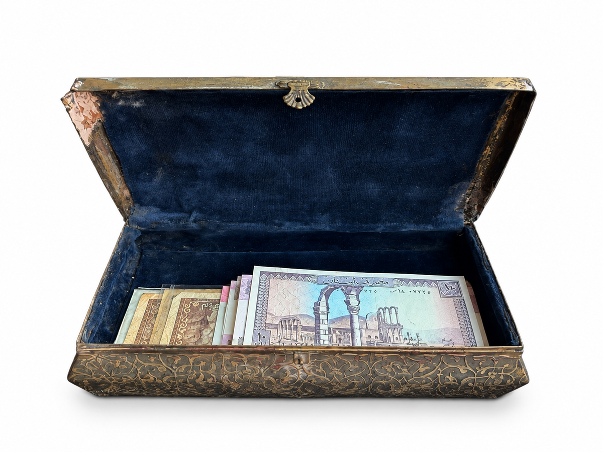 Antique Syrian Inlaid Copper Box Damascus, Dated 1914