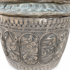 Antique Hand Engraved Tinned Copper Bucket with Decorative Handle