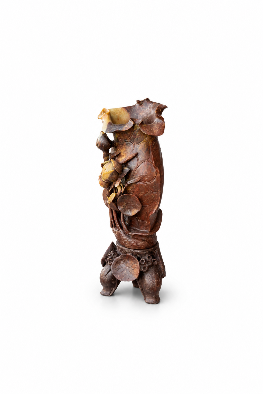 Chinese Carved Soapstone (Steatite) Lotus Vase, Qing Dynasty