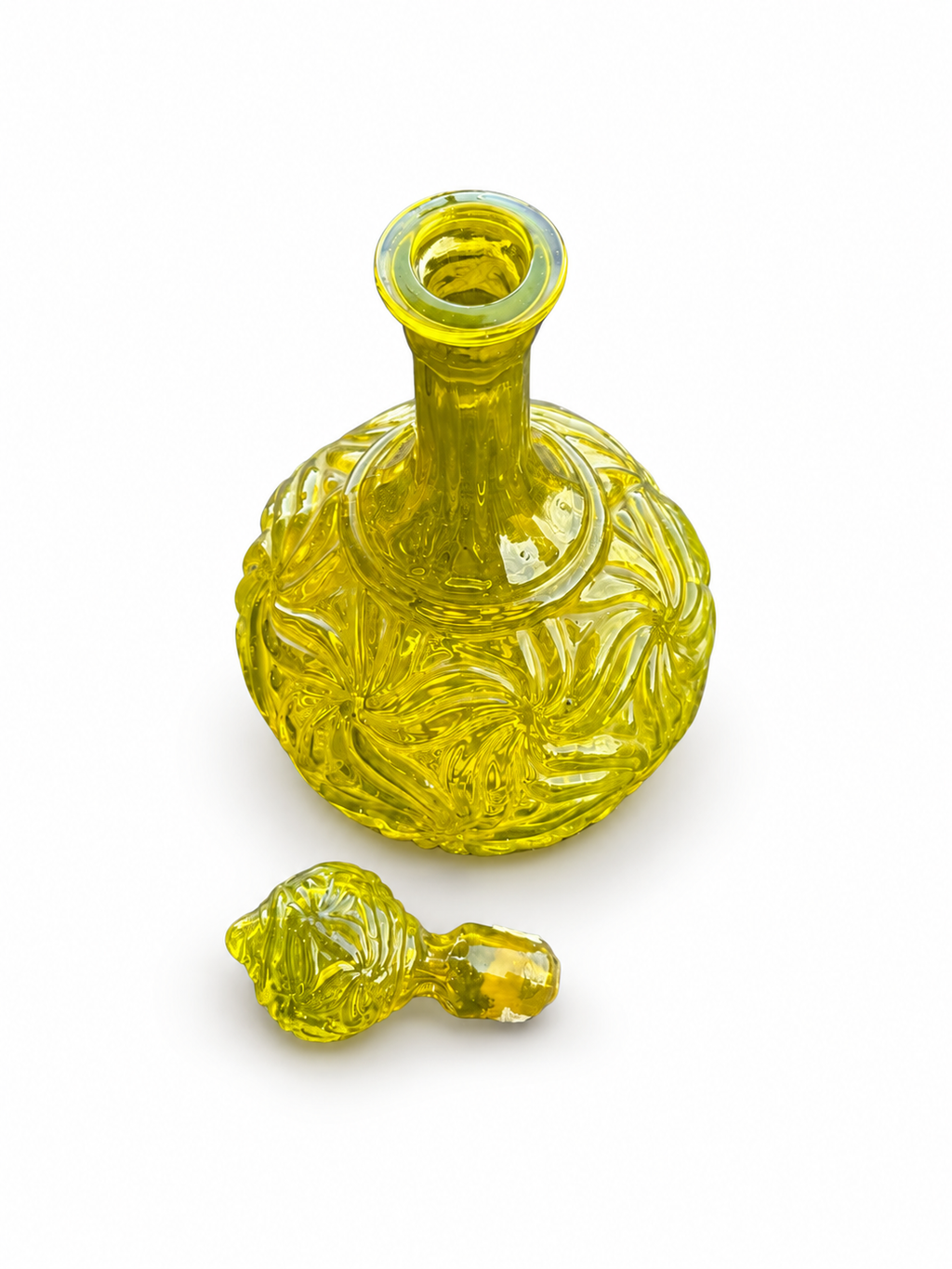 Vintage Bohemian Uranium Vaseline Glass Decanter with Matching Stopper