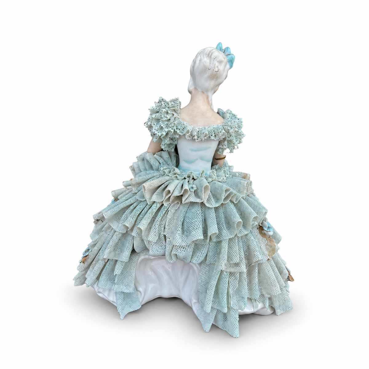 German Volkstedt Porcelain Lace Ballerina Figurine, Seated Dancer