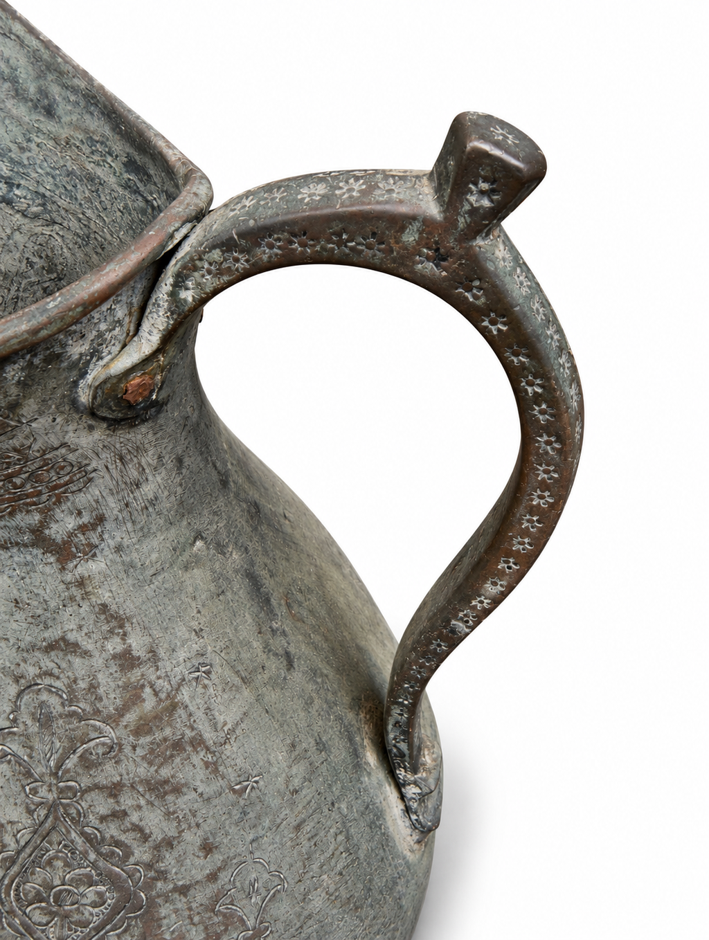 Antique Ottoman Levantine Hand Engraved Copper Ewer, 19th Century
