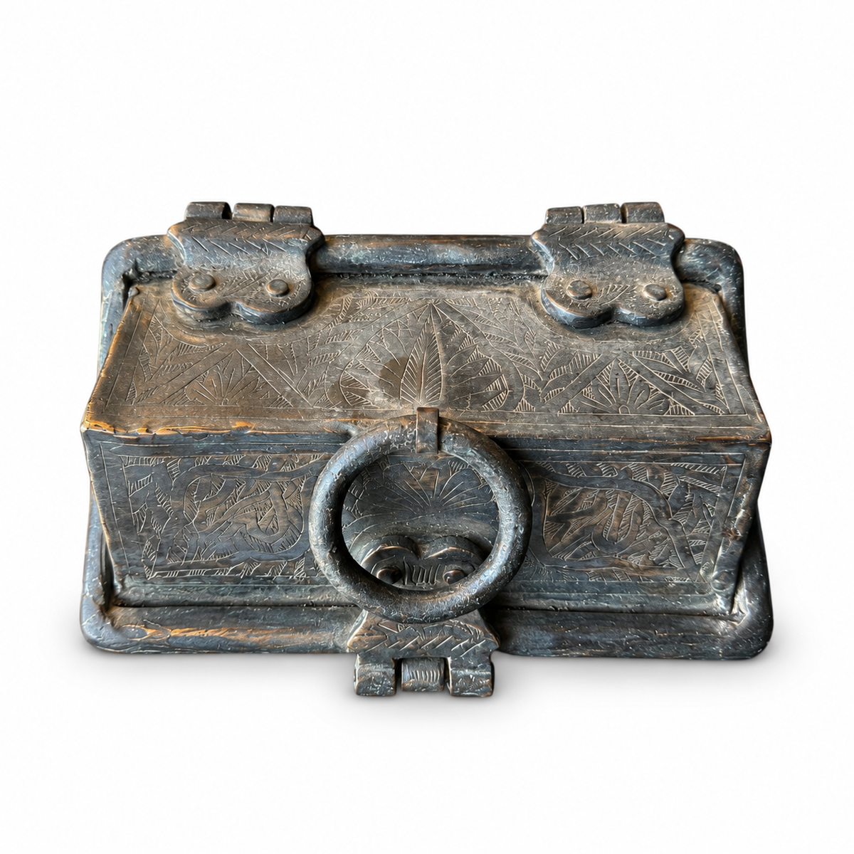 Antique Islamic Engraved Metal Casket with Arabic Calligraphy. Mamluk Revival Style