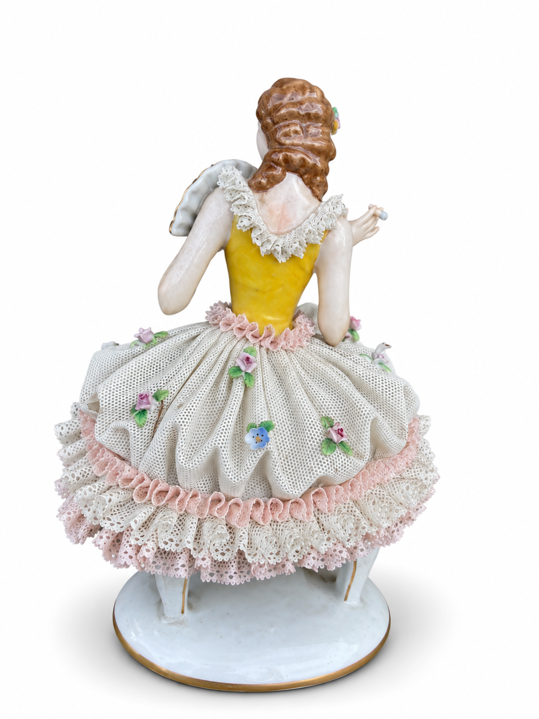 Meissen Porcelain Lace Dancing Lady Figurine with Fan