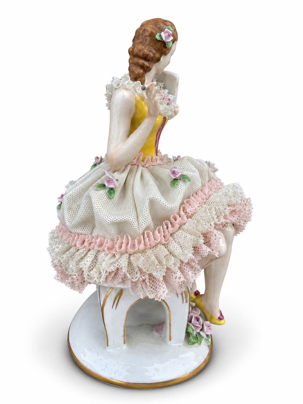 Meissen Porcelain Lace Dancing Lady Figurine with Fan