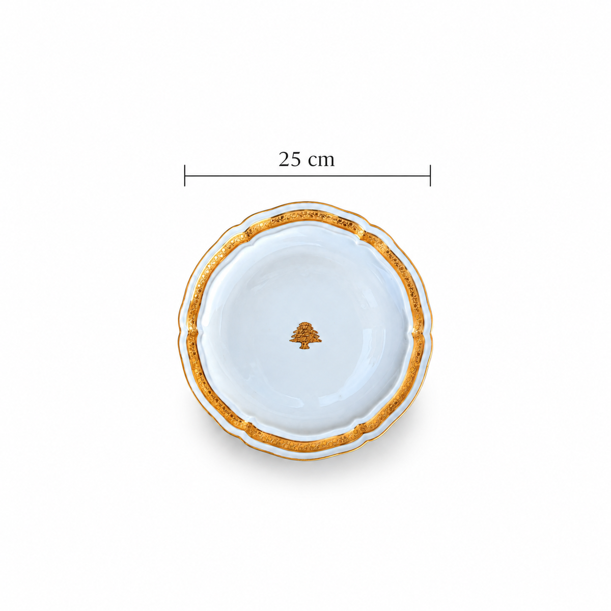 Limoges Bernardaud Cheverny Porcelain Plate,  with Cedar of Lebanon & Gilt Border. RL Monogram.
