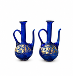 Pair of Antique Persian Cobalt Blue Glass Ewers with Gilt Decoration