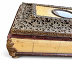 Antique Ornate Jewelry Casket with Miniature Painting & Pierced Metalwork