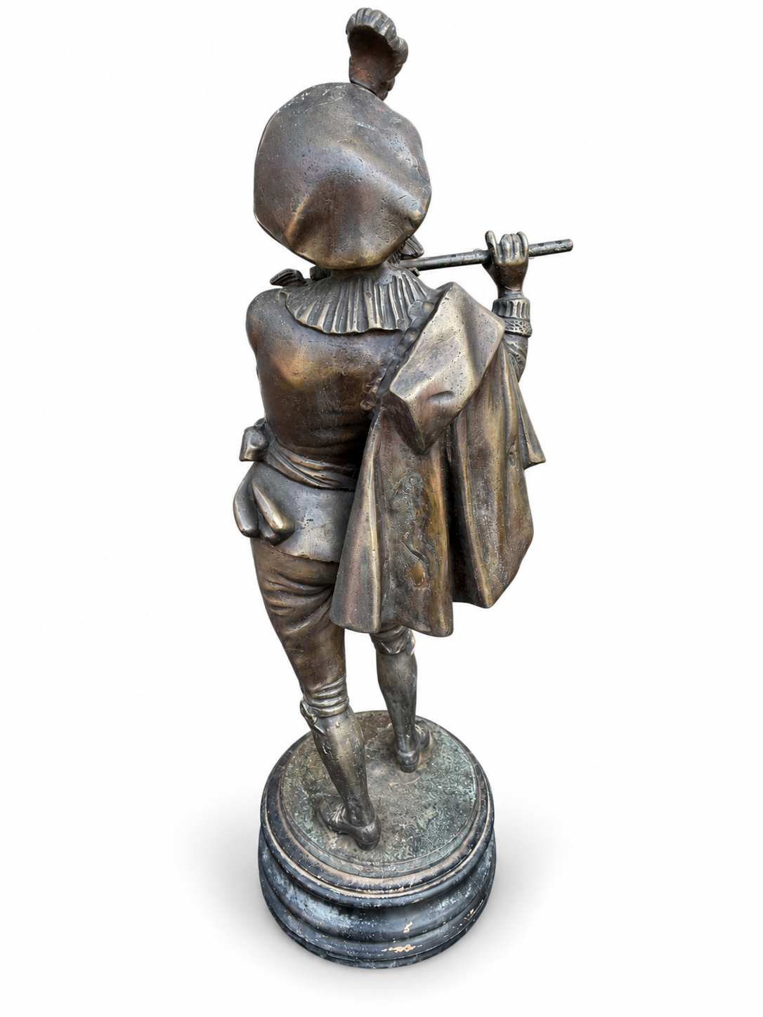 19th Century Bronze Troubadour Flute Player Sculpture, Renaissance Style