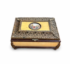 Antique Ornate Jewelry Casket with Miniature Painting & Pierced Metalwork