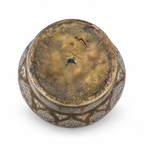 Large Mamluk Revival Silver & Copper Inlaid Brass Vessel