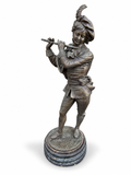 19th Century Bronze Troubadour Flute Player Sculpture, Renaissance Style
