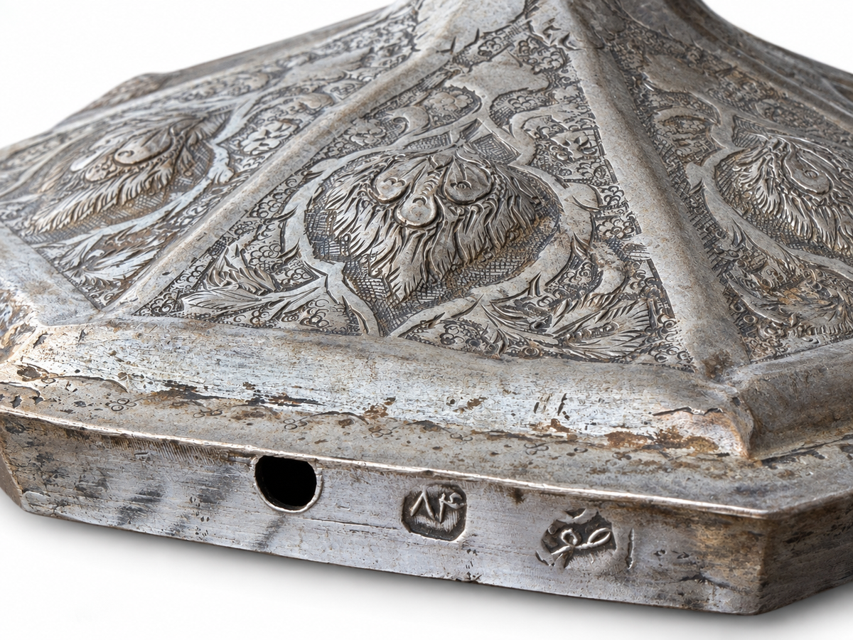 Large Persian Isfahan Hand Engraved Silver Candelabrum. 84 Standard