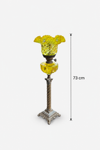 Victorian Uranium (Vaseline) Glass Oil Lamp on Corinthian Column Stand
