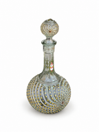 Antique Bohemian Glass Decanter with Enamel Dot & Floral Decoration